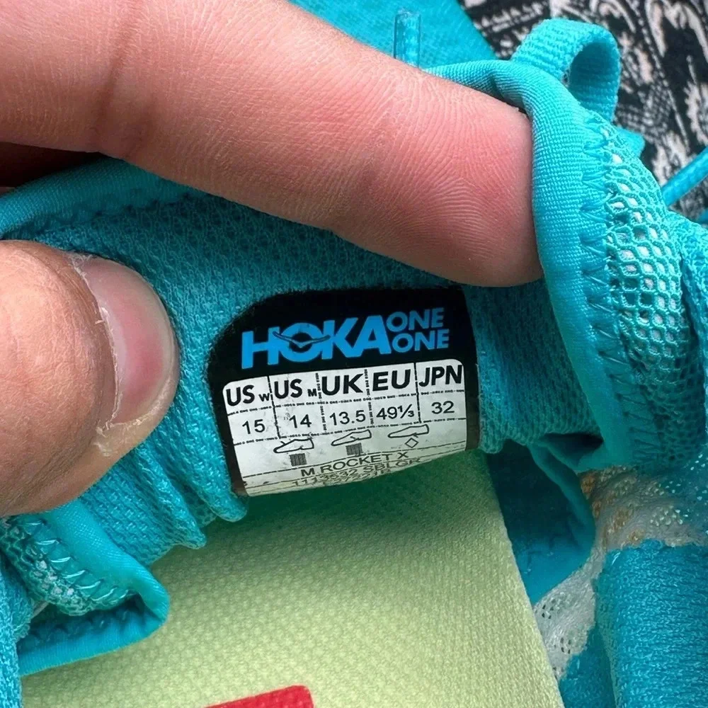 Hoka One One Rocket X Blue Green White‎ Racing Running Shoes Men's Size 14